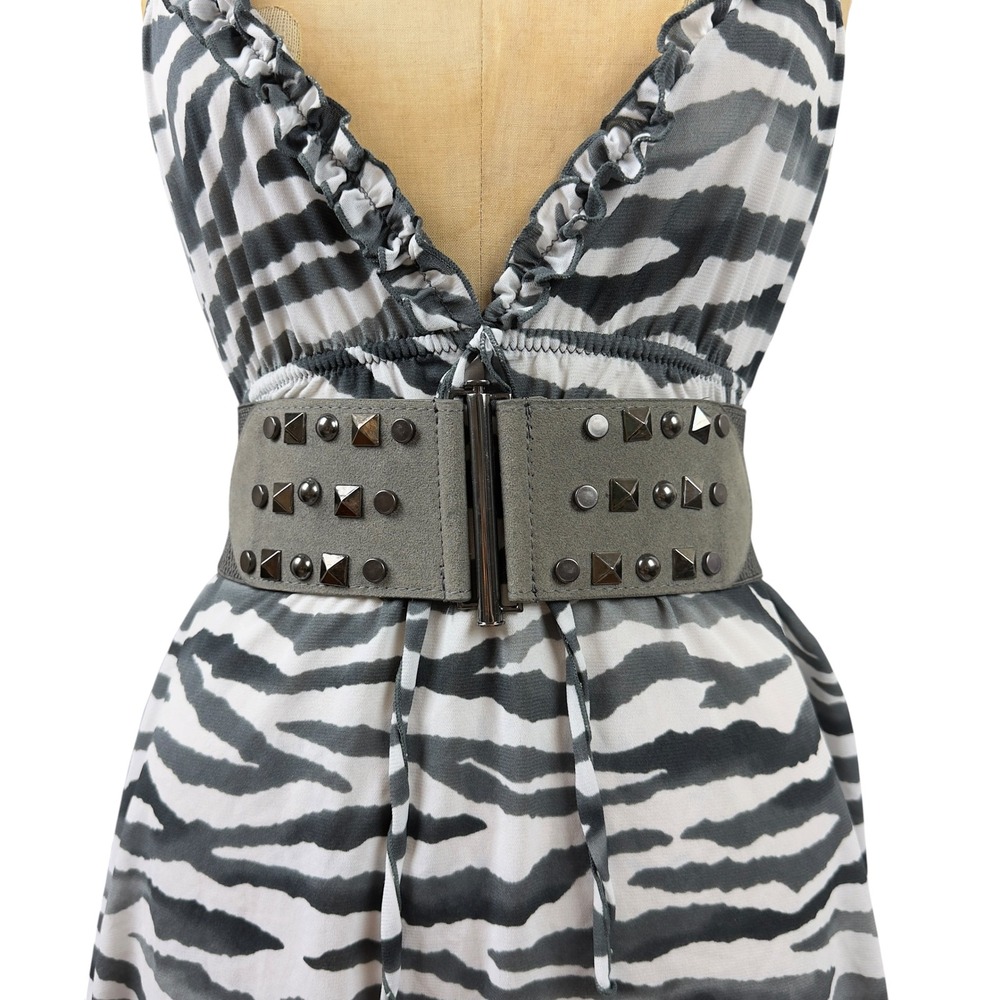 Y2K Grey Wide Studded Waist Belt Elastic Stretch Punk Grunge Mallgoth Small